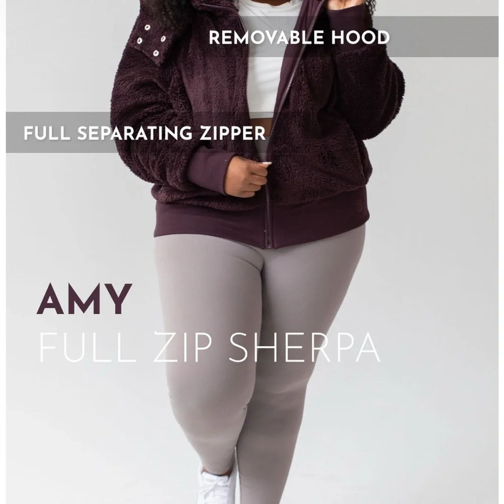 Savvi Amy Sherpa Jacket with Hood, Size Medium, Color Eggplant - Picture 11 of 13